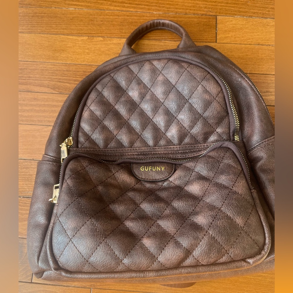 Gufuny Quilted Brown Backpack